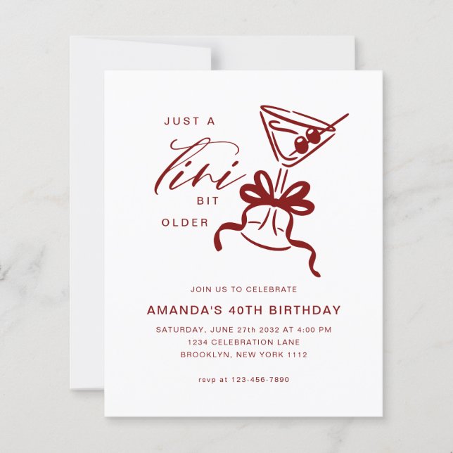 BUDGET Minimalist Martini Burgundy Red Birthday  (Front)