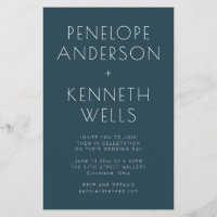 Budget Minimalist Modern Dark Teal Wedding Invite