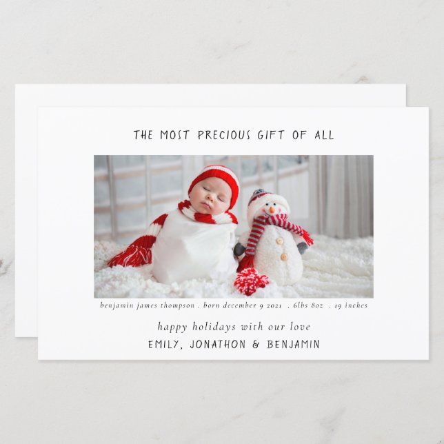 Budget Minimalist Newborn Stats Photo Christmas (Front/Back)