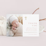 Budget Minimalist Photo Baptism Thank You Card<br><div class="desc">Budget Modern Minimalist Gold Cross Baptism Thank You card with simple typography and photo. Click the edit button to customise this design with your details.</div>