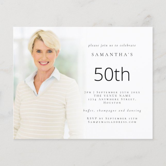 Budget Minimalist Photo Overlay 50th Birthday  (Front)