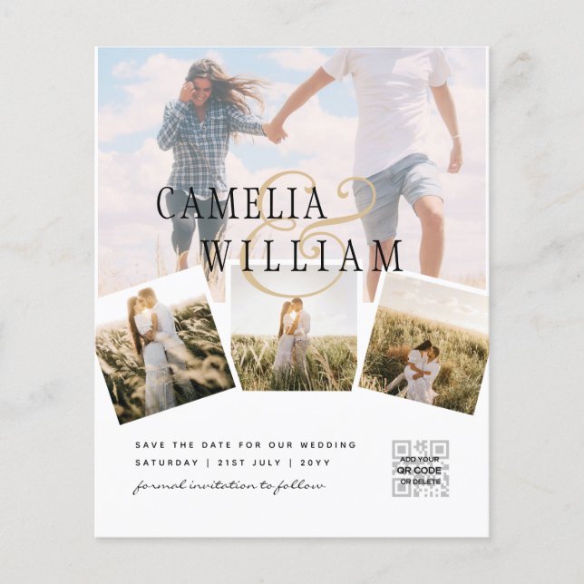 Budget  Minimalist PHOTO QR CODE Save The Date Flyer (Front)