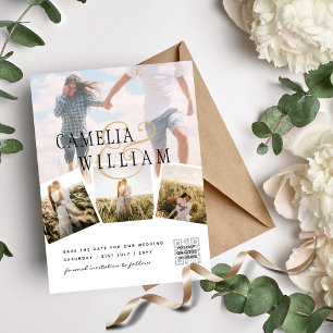 Budget  Minimalist PHOTO QR CODE Save The Date Invitation