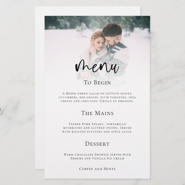 Budget Minimalist Photo Script Wedding Menu (Front/Back)