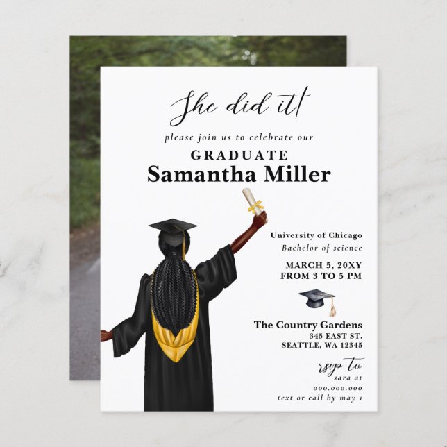 Budget Minimalist Photo She Did It Graduation (Front/Back)