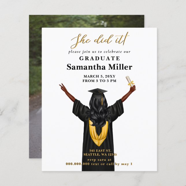 Budget Minimalist Photo She Did It Graduation (Front/Back)