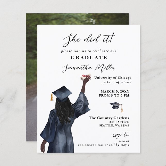 Budget Minimalist Photo She Did It Graduation (Front/Back)
