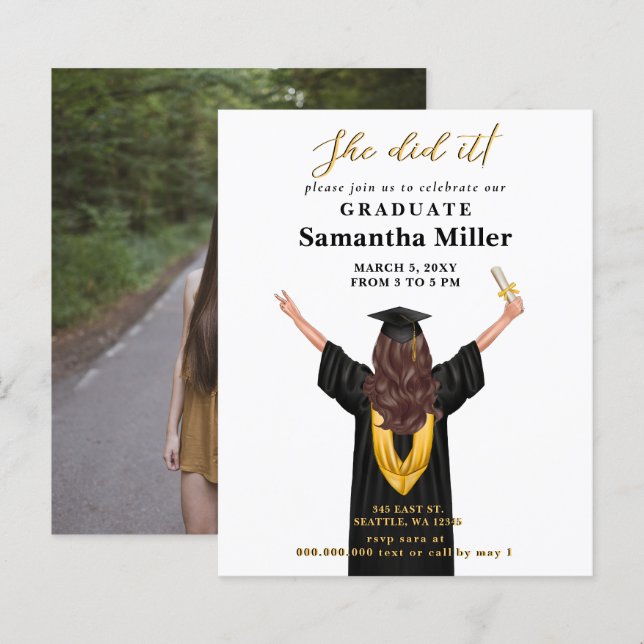 Budget Minimalist Photo She Did It Graduation (Front/Back)