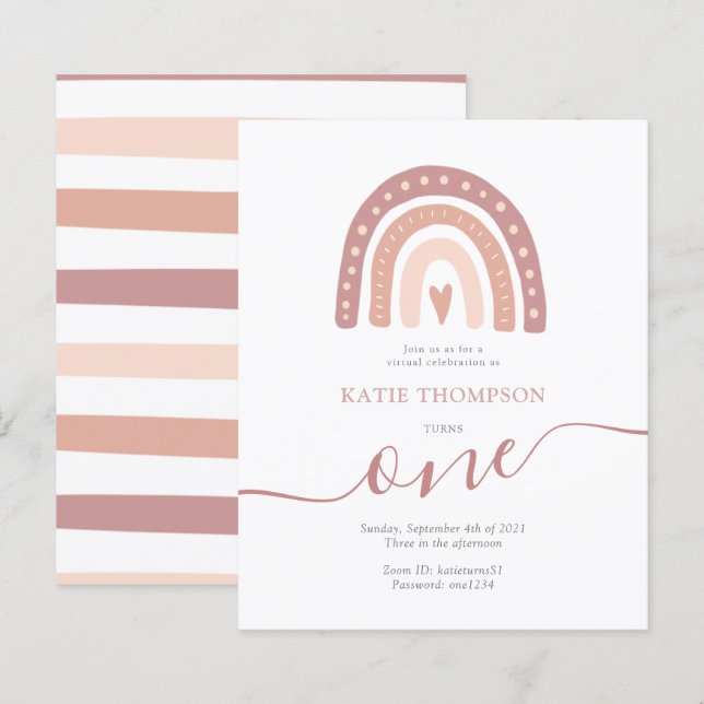 Budget Minimalist Pink Rainbow Virtual Birthday (Front/Back)