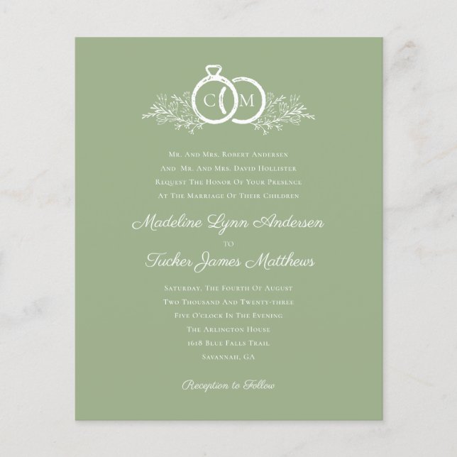 Budget Minimalist Sage Wedding Invitation  (Front)