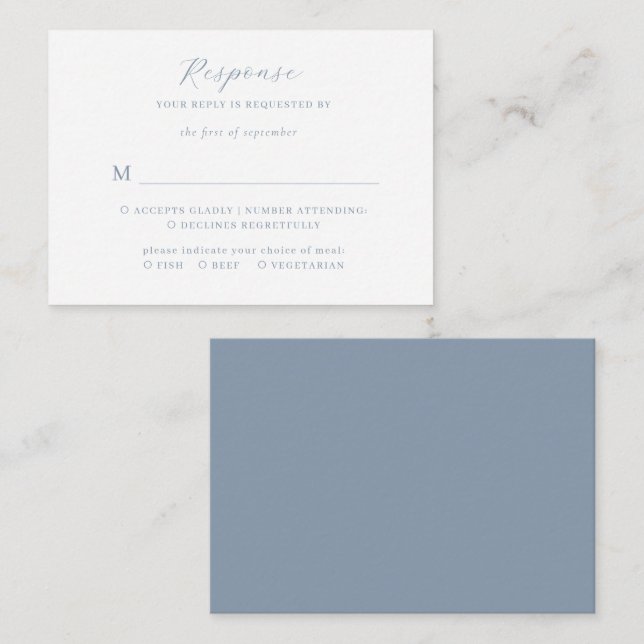 BUDGET Minimalist Script Dusty Blue Wedding Rsvp Enclosure Card (Front/Back)