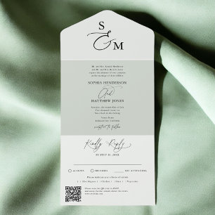 Budget Minimalist Script Elegant QR Code Wedding All In One Invitation