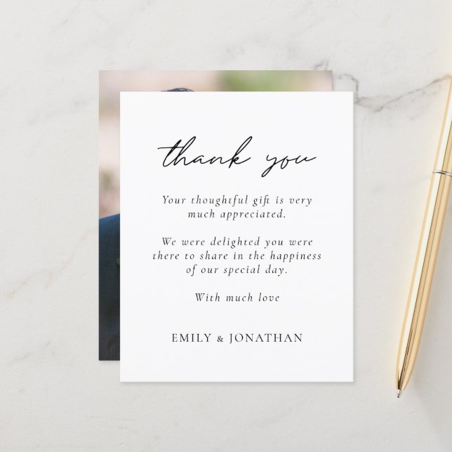 Budget Minimalist Text Photo Wedding Thank you (Front/Back In Situ)
