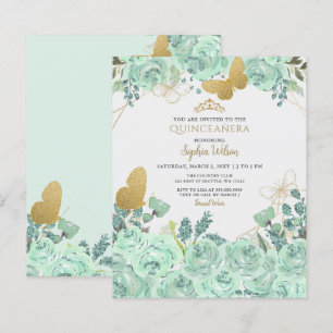 Budget Mint Gold Butterfly Quinceañera Invitation