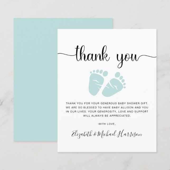 Budget Mint Green Baby Shower Thank You Card (Front/Back)