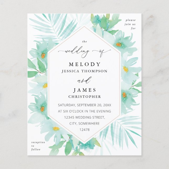 Budget Mint Green Floral Wedding Flyer (Front)