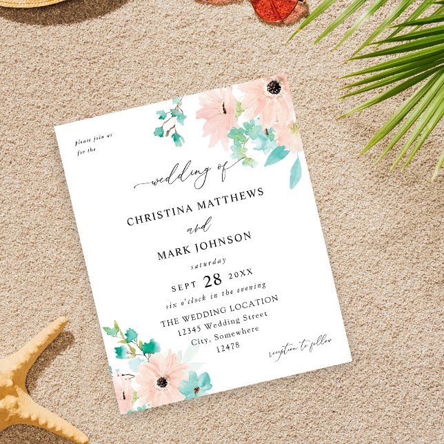 Budget Mint Green & Pink Floral Wedding Flyer (Creator Uploaded)