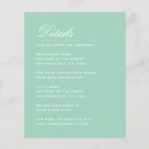 Budget Mint Wedding Details Green Calligraphy Card