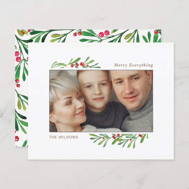 Budget Mistletoe Botanical Photo Holiday Card  (Front/Back)