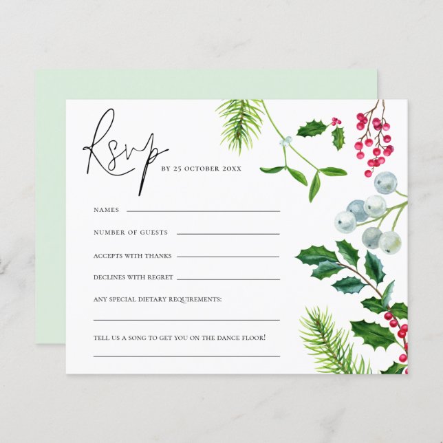 BUDGET Mistletoe Foliage Christmas Wedding RSVP (Front/Back)