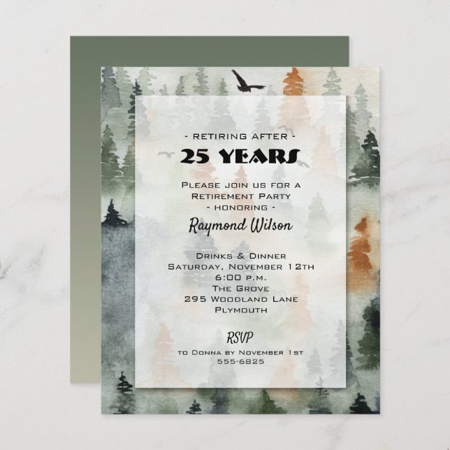 Budget Misty Forest Retirement Invitations (Front/Back)