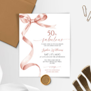 Budget Mocha Bow 50 & Fabulous Birthday Invitation