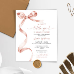 Budget Mocha Bow Sweet Girl Baby Shower Invitation