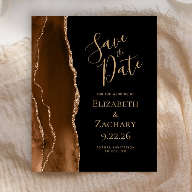 Budget Mocha Brown Gold Agate Black Save the Date (Creator Uploaded)