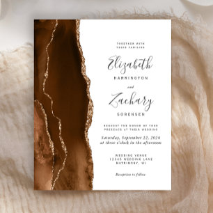 Budget Mocha Brown Gold Agate Wedding Invite