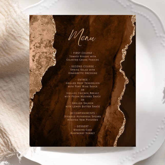 Budget Mocha Brown Gold Agate Wedding Menu (Creator Uploaded)