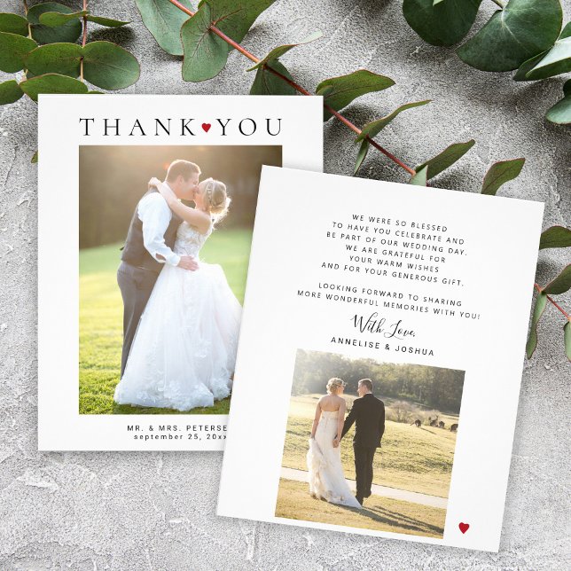 Budget modern 2 photos wedding thank you card (Creator Uploaded)