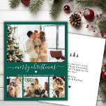 Budget Modern 4 Photo Collage Green Christmas Card<br><div class="desc">Budget Elegant Modern Heart Script 4 Photo Collage Merry Christmas Script Green Holiday Thin Card. Note: thinner than postcard! This festive minimal four (4) photo holiday card template features a pretty photo collage, a little doodle heart and says Merry Christmas! The „Merry Christmas” greeting text is written in a beautiful...</div>