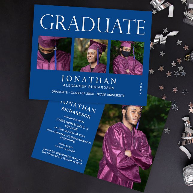 Budget Modern 4 Photo Graduation Announcement -BL (Creator Uploaded)