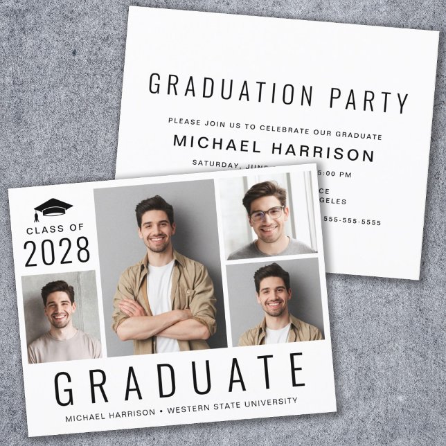 Budget Modern 4 Photo Graduation Party Invitation (Creator Uploaded)