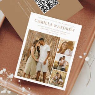 Budget Modern 4 Photo QR Code Wedding Invitation