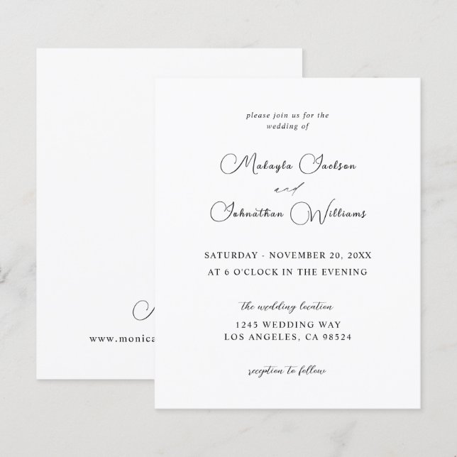 Budget Modern 9 Calligraphy Wedding -Black & White (Front/Back)