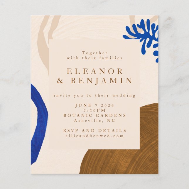 Budget Modern Abstract Beige Blue Wedding Invite (Front)