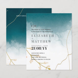 BUDGET Modern Abstract Teal Gold Wedding Invite