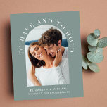 Budget Modern Arch Photo Sage Wedding Invitation<br><div class="desc">Modern budget-friendly sage green wedding invitation featuring your photo in an arched frame surrounded by "To Have And To Hold" in elegant white typography and your first names,  wedding date and location. On the reverse side,  personalise your invitation in simple white typography.</div>