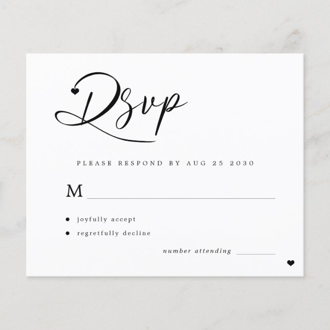 Budget modern black and white wedding RSVP Flyer (Front)