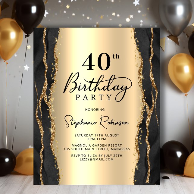 Budget Modern Black Gold 40th Birthday Invitation (Creator Uploaded)