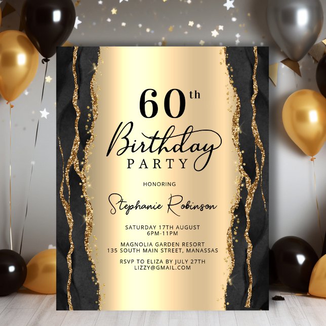 Budget Modern Black Gold 60th Birthday Invitation (Creator Uploaded)