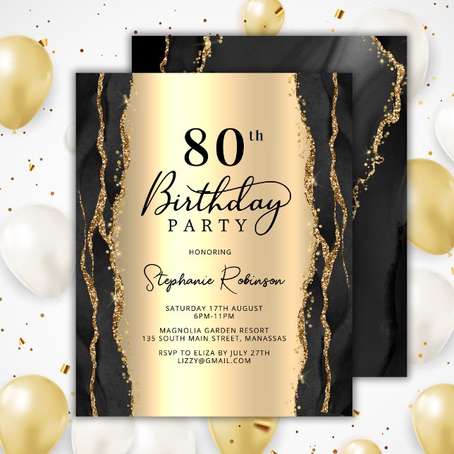 Budget Modern Black Gold 80th Birthday Invitation (Creator Uploaded)