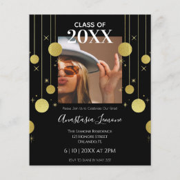 Budget Modern  Black & Gold Graduation Invitation