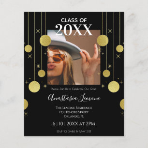 Budget Modern  Black & Gold Graduation Invitation