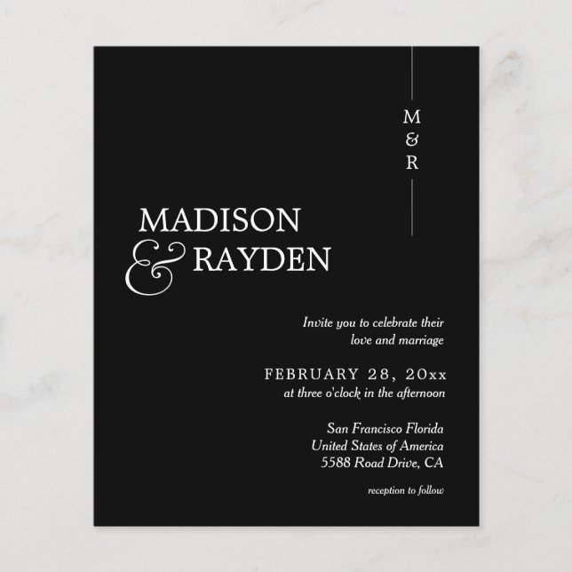Budget Modern Black Monogram Photo Wedding (Front)