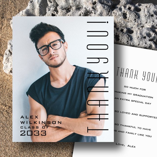 BUDGET Modern Black Script Photo GRAD Thank You  Flyer (Creator Uploaded)