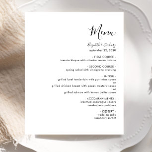 Budget Modern Black Script White Wedding Menu