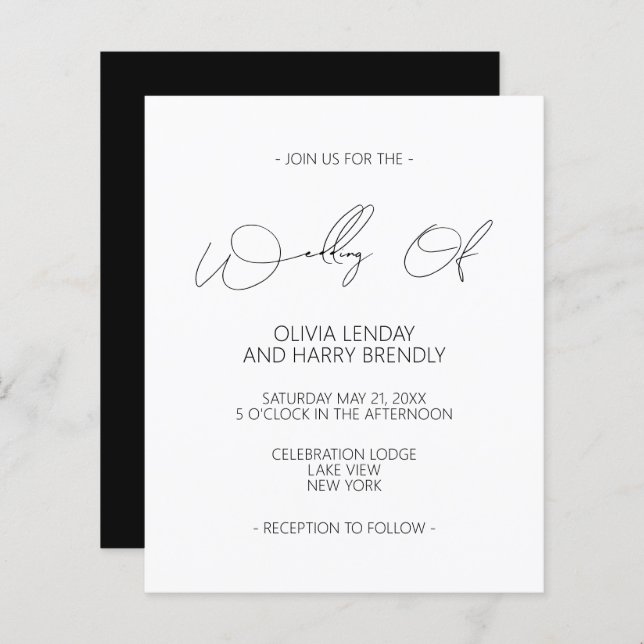 Budget Modern Black White Wedding Invitation (Front/Back)
