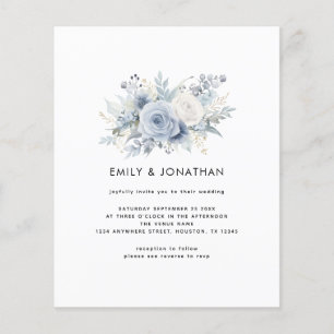 Budget Modern Blue Florals QR Wedding invite